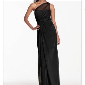 David's Bridal one shoulder black bridesmaid dress